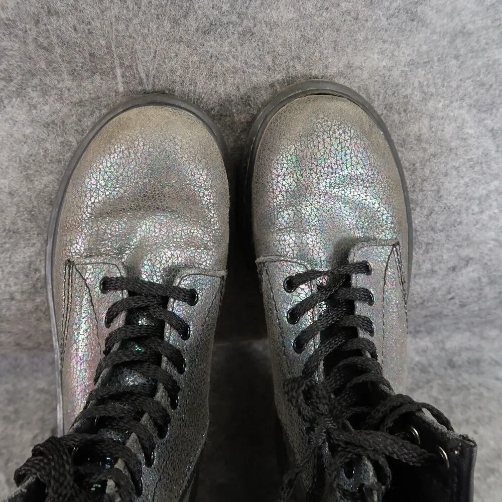 Dr Martens Shoes Kids 3 Boots Combat Delaney Crackle Iridescent Leather Docs Dm
